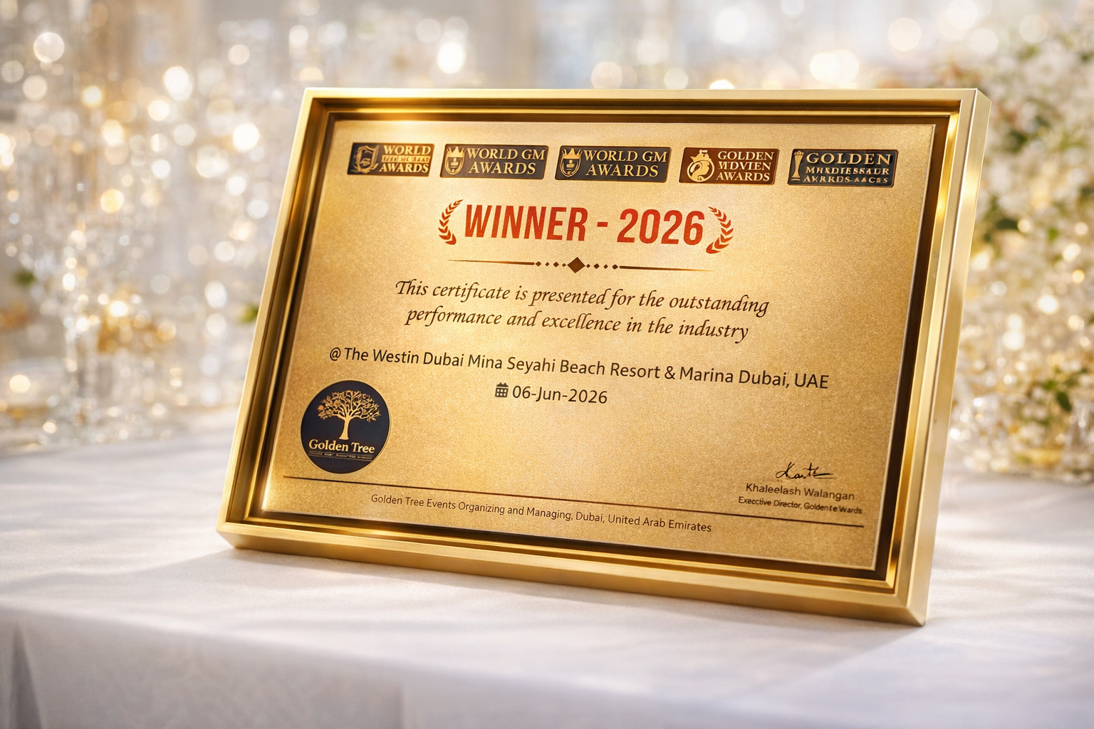 World CEO Awards winner plaque